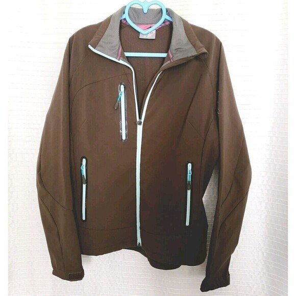 Salomon Soft Shell Jacket Wind/Water Resistant Brown w/ Aqua Trim Women's M - Picture 4 of 15